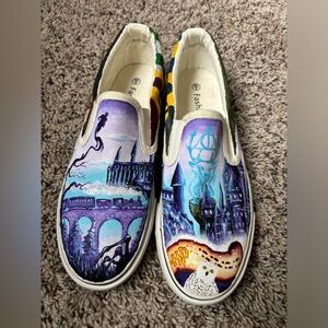 Custom painted Harry Potter flat sneakers size 8 never worn
